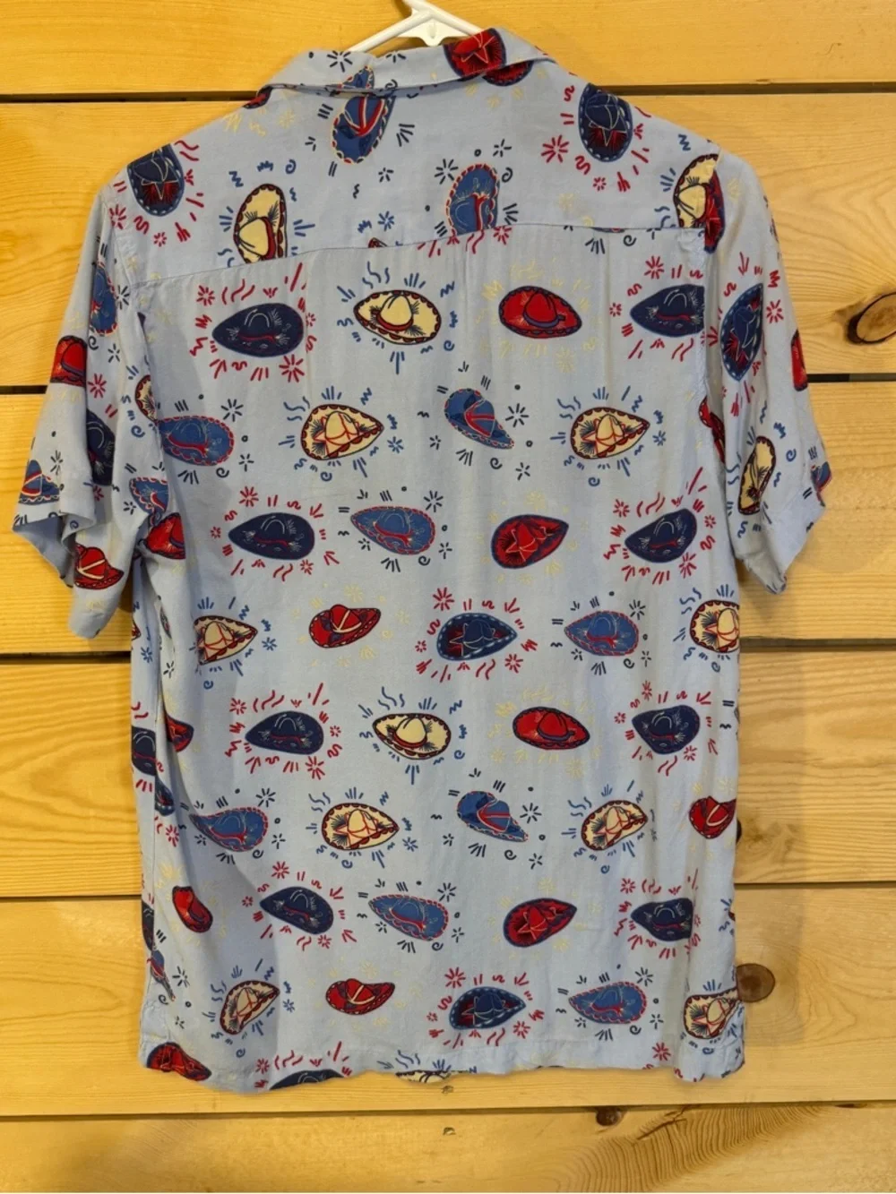 Rowdy Gentleman Men Blue Western Hat Print Short Sleeve Button Shirt Medium